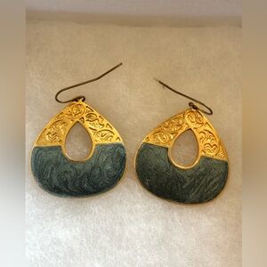 Vintage Edgar Berebi Gold and Blue Teardrop Earrings Textured Design